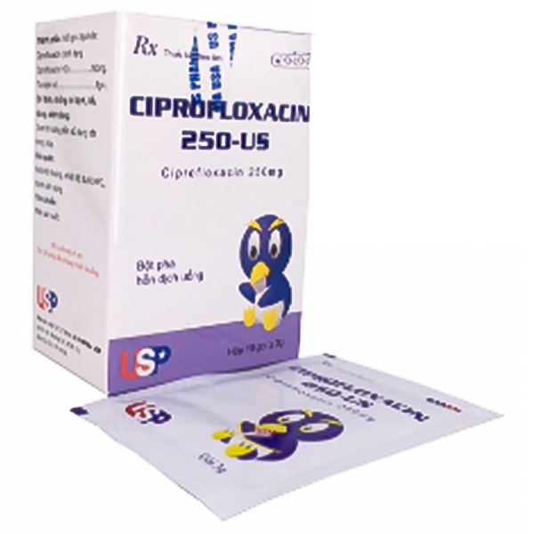 Bột pha hỗn dịch uống Ciprofloxacin 250-US điều trị viêm đường tiết niệu trên và dưới, lậu (10 gói)