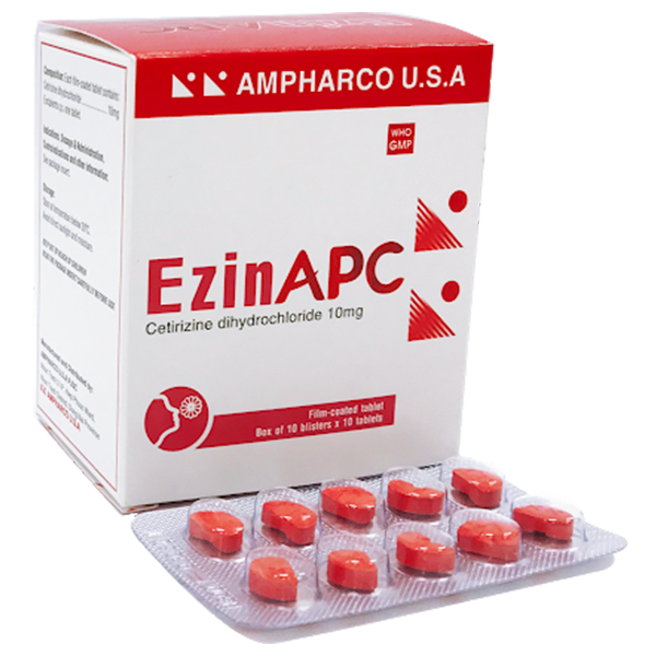 Thuốc EzinAPC Ampharco điều trị viêm mũi dị ứng, mề đay mạn tính (10 vỉ x 10 viên)