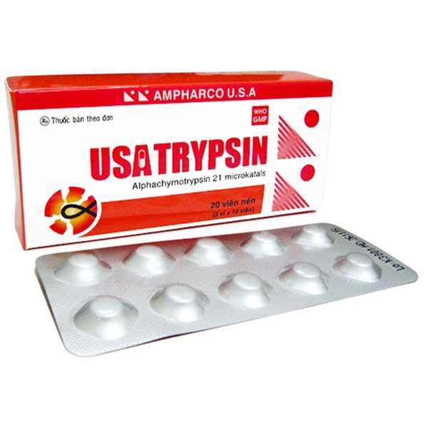 Thuốc Usatrypsin Ampharco điều trị sưng nề sau chấn thương (2 vỉ x 10 viên)