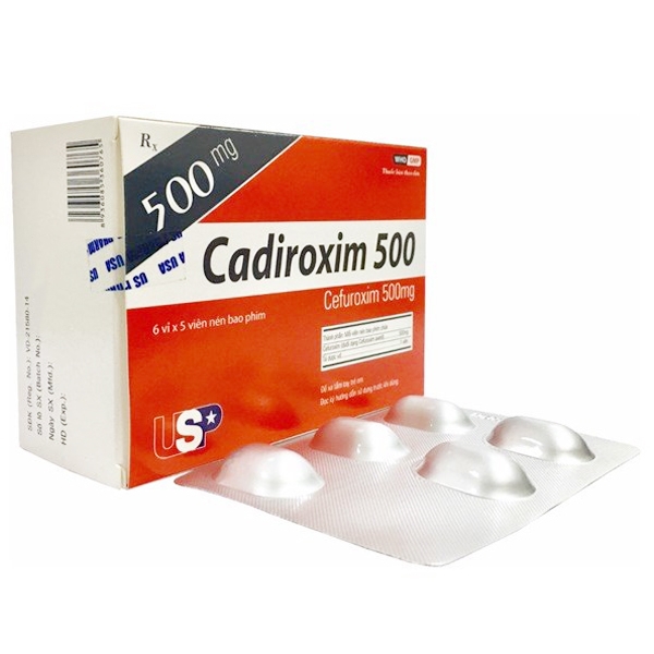 Thuốc Cadiroxim 500 USP điều trị nhiễm trùng đường hô hấp trên (6 vỉ x 5 viên)