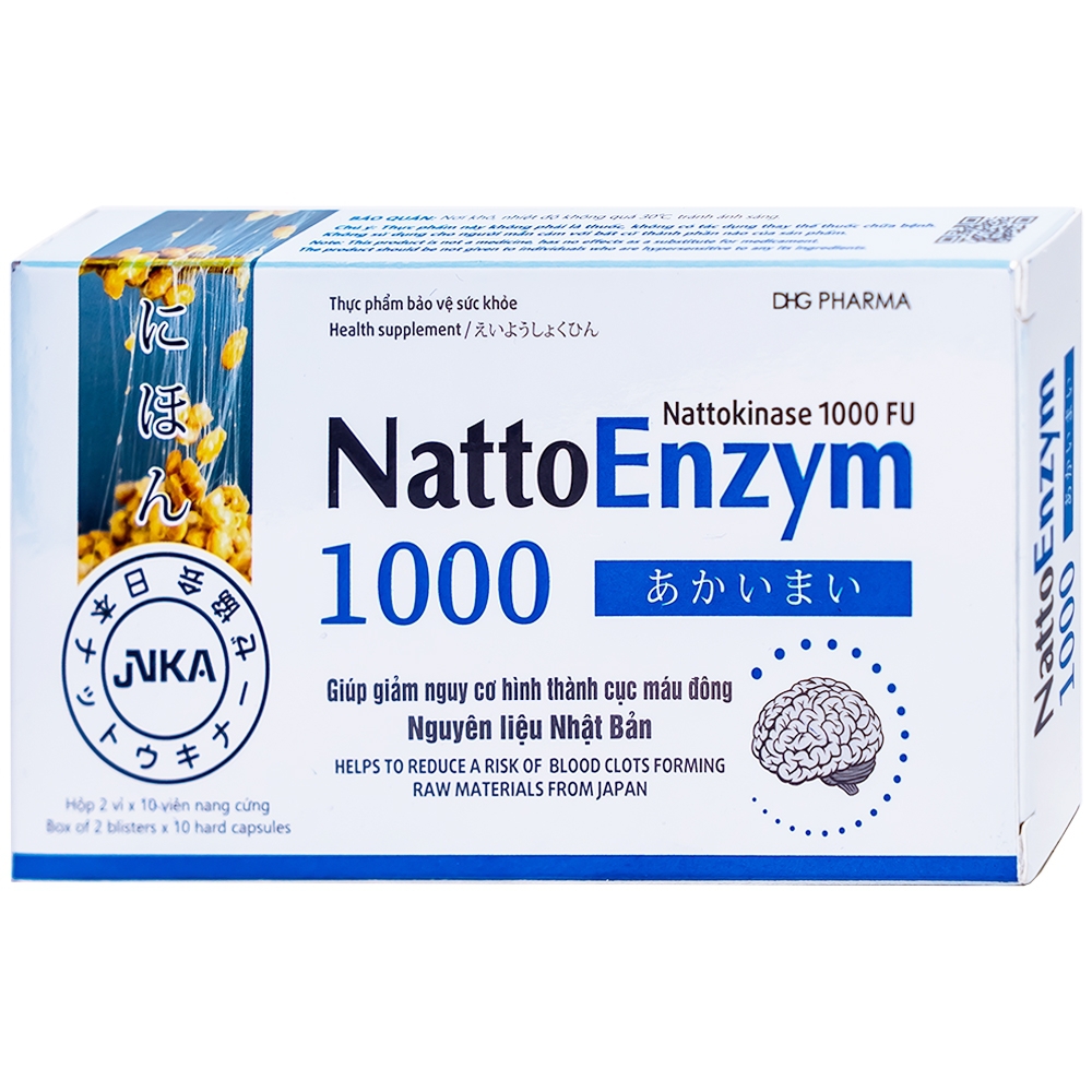 Viên uống NattoEnzym 1000 DHG giúp giảm nguy cơ hình thành cục máu đông (2 vỉ x 10 viên)