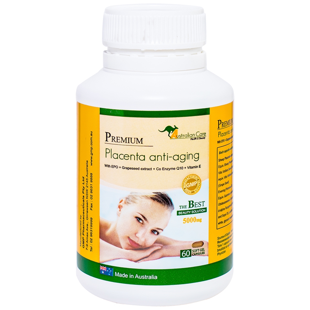 Viên nhau thai cừu Premium Placenta Anti-Aging GMP làm chậm quá trình lão hóa da (60 viên)
