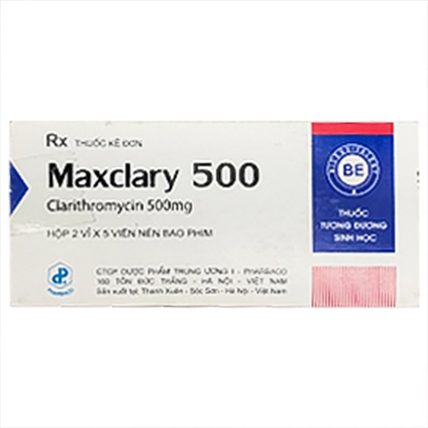 Viên nén Maxclary 500 Pharbaco điều trị viêm amidan, viêm tai giữa, viêm xoang cấp (1 vỉ x 10 viên)