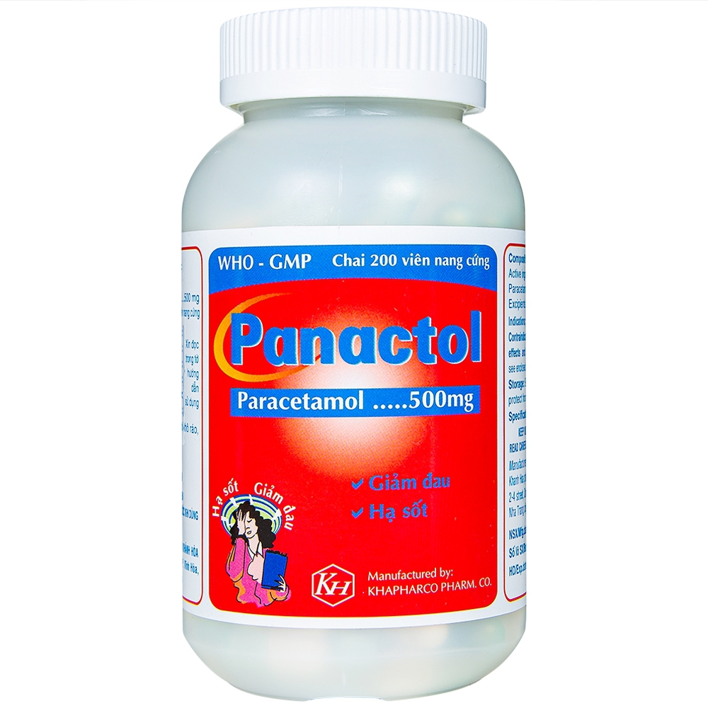 Viên nang cứng Panactol 500mg Khapharco giảm đau, hạ sốt (200 viên)