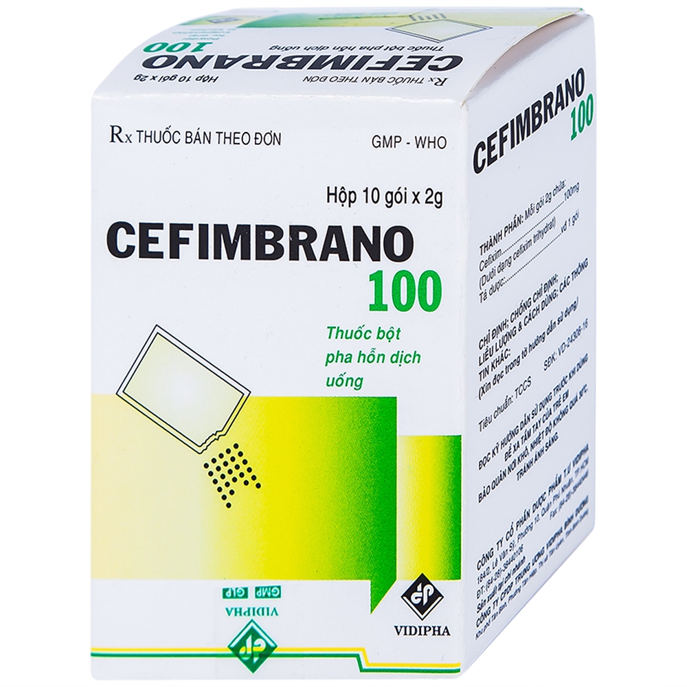 Bột pha hỗn dịch uống Cefimbrano 100 Vidipha điều trị nhiễm khuẩn (10 gói x 2g)