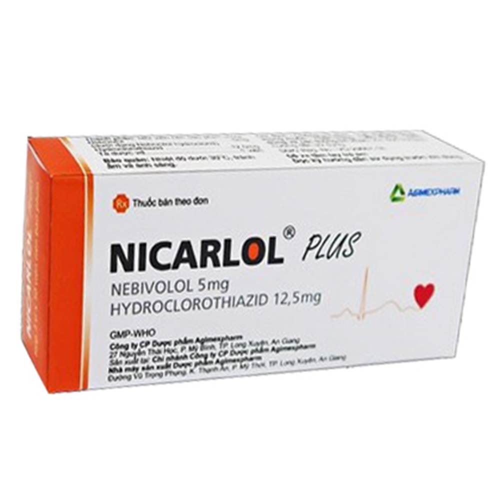 Viên nén Nicarlol Plus 5mg/12,5mg Agimexpharm điều trị tăng huyết áp (3 vỉ x 10 viên)