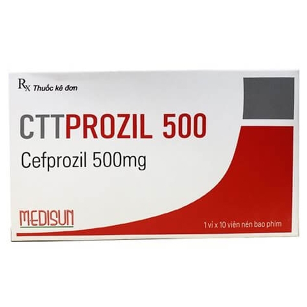 Thuốc Cttprozil 500 Medisun điều trị viêm tai giữa cấp tính, viêm họng, viêm amidan (1 vỉ x 10 viên)