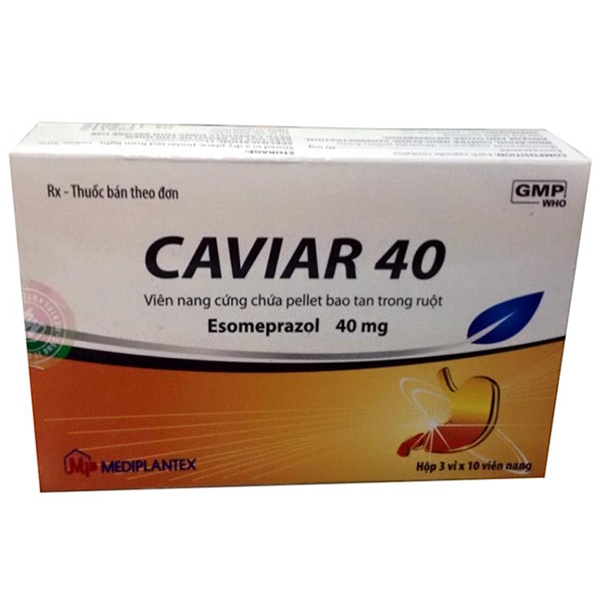 Thuốc Caviar 40 Mediplantex điều trị bệnh trào ngược dạ dày - thực quản, loét dạ dày - tá tràng (3 vỉ x 10 viên)