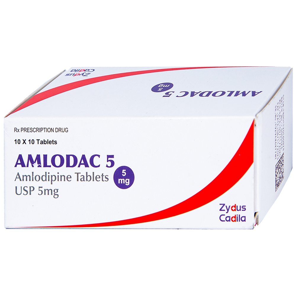 Thuốc Amlodac 5 Cadila điều trị tăng huyết áp, đau thắt ngực (10 vỉ x 10 viên)