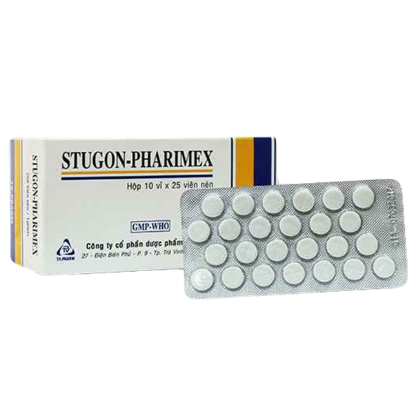 Thuốc Stugon-Pharimex TV.Pharm điều trị triệu chứng hoa mắt, chóng mặt, ù tai (10 vỉ x 25 viên)