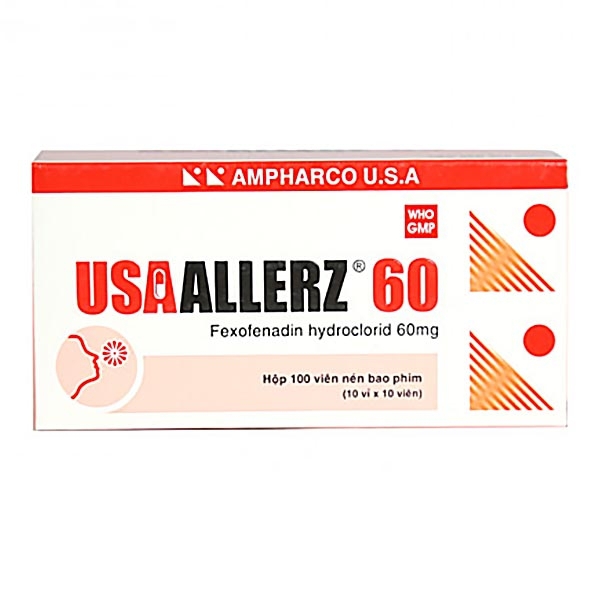 Thuốc Usaallerz 60 Ampharco USA điều trị viêm mũi dị ứng, mày đay mạn tính vô căn (10 vỉ x 10 viên)