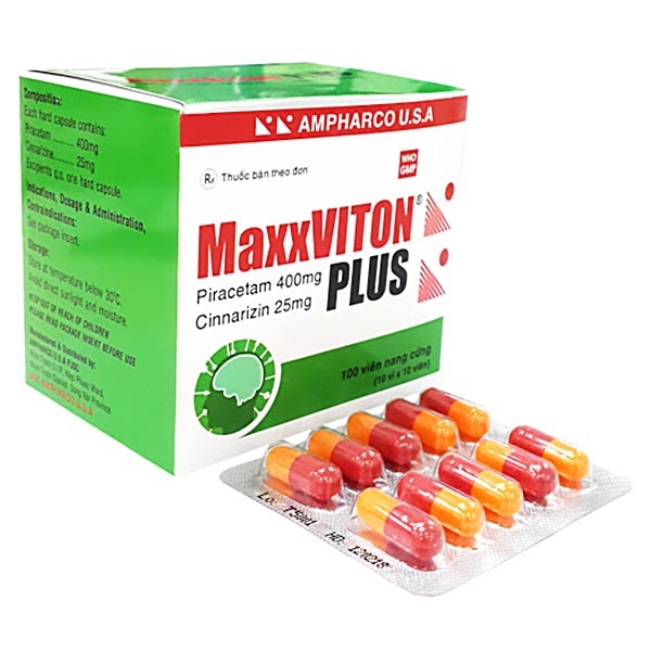  Viên nang cứng MaxxViton Plus 400mg/25mg Ampharco U.S.A điều trị rối loạn tiền đình (10 vỉ x 10 viên)