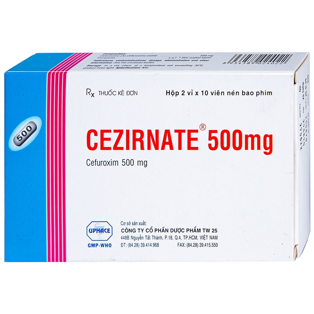 Thuốc Cezirnate 500mg Uphace điều trị các bệnh do nhiễm khuẩn (2 vỉ x 10 viên)