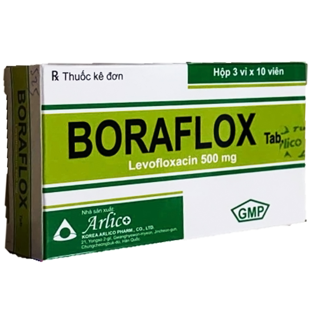 Thuốc Boraflox 500mg Arlico điều trị viêm phổi, nhiễm khuẩn da, viêm thận (3 vỉ x 10 viên)