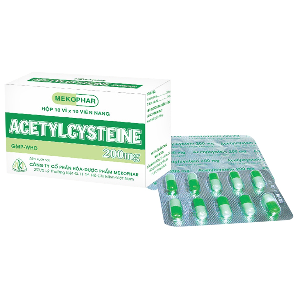 Thuốc Acetylcysteine 200mg Mekophar tiêu nhầy trong bệnh viêm phế quản (10 vỉ x 10 viên)