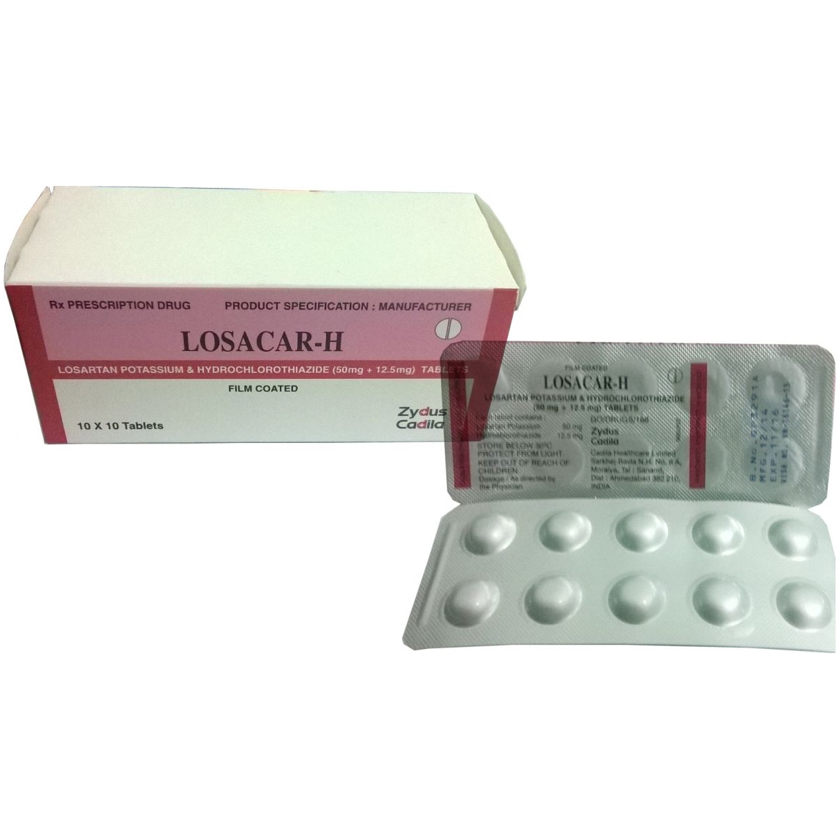 Viên nén Losacar-H 50mg/12.5mg Zydus Cadila điều trị tăng huyết áp (10 vỉ x 10 viên) 