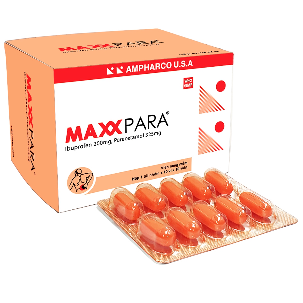 Thuốc Maxx Para 200mg/325mg Ampharco giảm các cơn đau cơ xương (10 vỉ x 10 viên) 