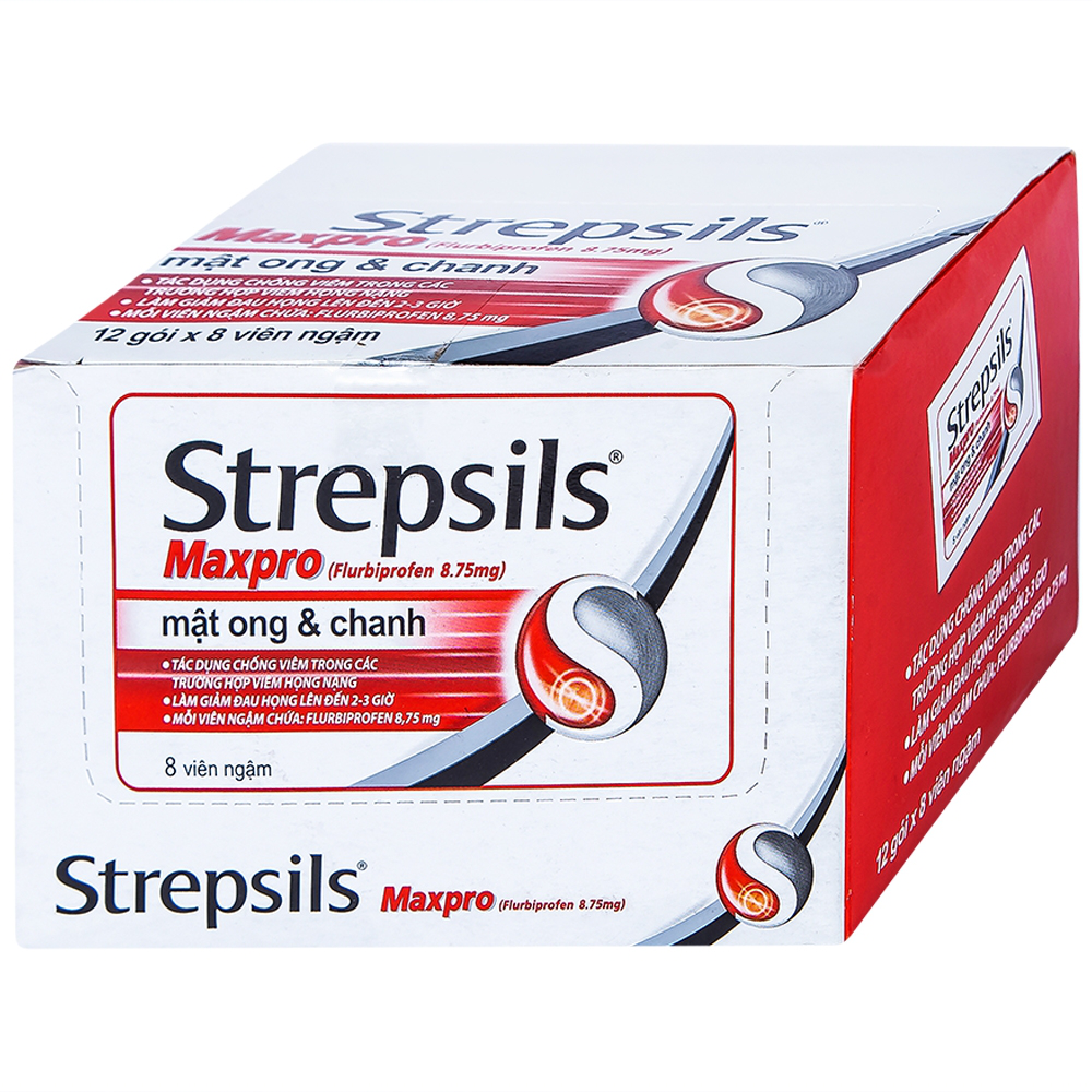 Viên ngậm Strepsils Maxpro Reckitt Benckiser làm giảm đau trong viêm họng (12 gói x 8 viên)