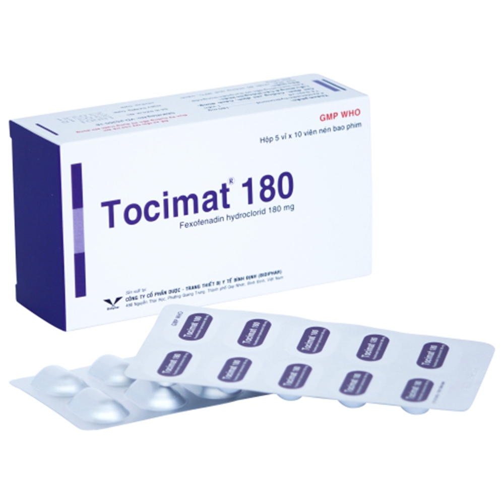 Thuốc Tocimat 180 Bidiphar giảm các triệu chứng nổi mày đay (5 vỉ x 10 viên)