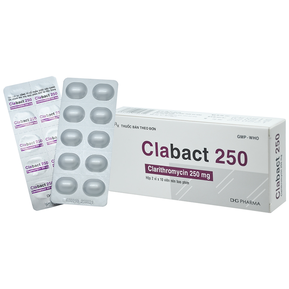 Thuốc Clabact 250 DHG Pharma điều trị nhiễm khuẩn đường hô hấp, viêm amidan, viêm tai giữa (2 vỉ x 10 viên)