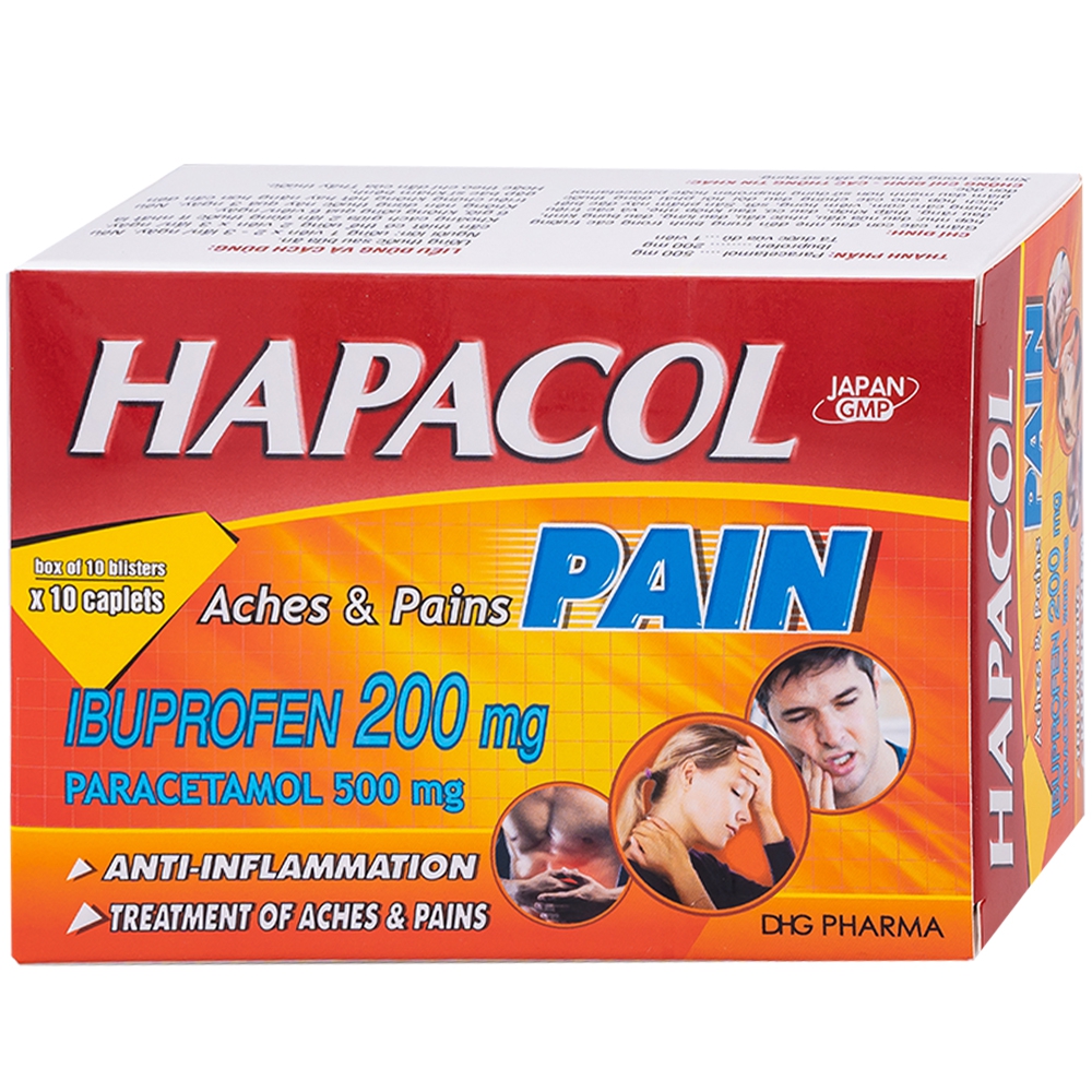 Thuốc Hapacol Pain DHG Pharma điều trị đau nửa đầu, nhức đầu, đau lưng, đau bụng kinh, đau răng (10 vỉ x 10 viên)