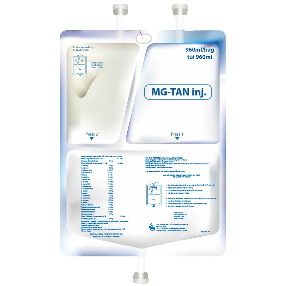 Dịch truyền MG-Tan 960ml cung cấp nước, chất điện giải, acid amin và calo