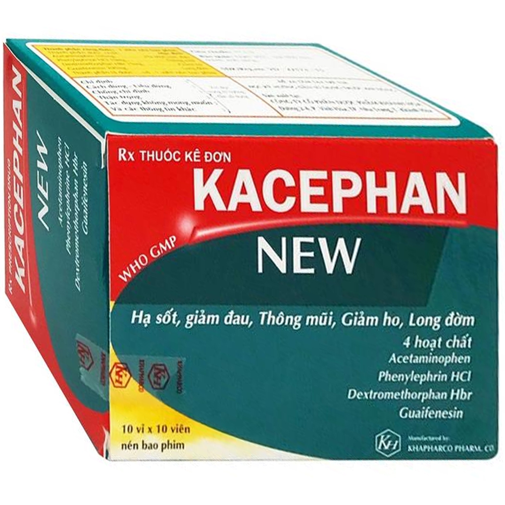 Thuốc Kacephan New Khapharco hạ sốt, giảm đau, thông mũi, giảm ho, long đờm (10 vỉ x 10 viên)