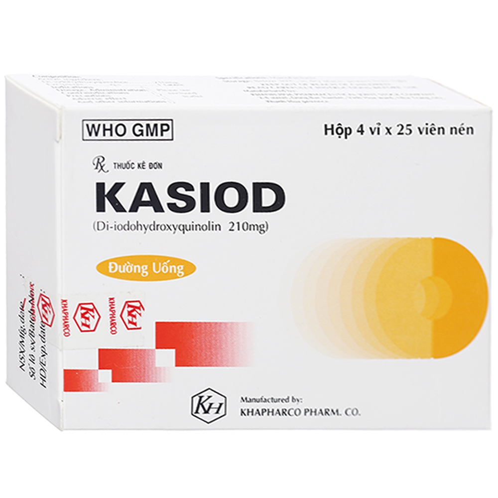 Thuốc Kasiod 210mg Khapharco điều trị bệnh lỵ amip đường ruột, tiêu chảy (4 vỉ x 25 viên)