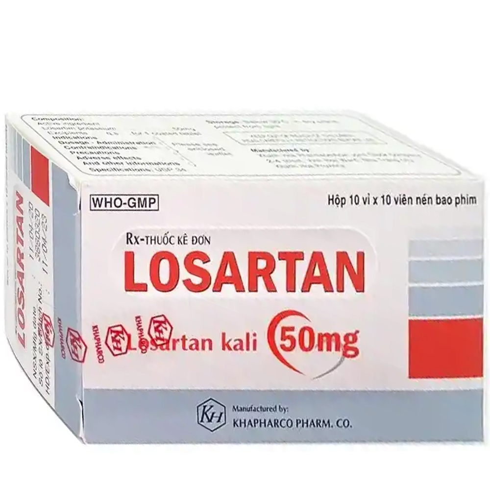 Thuốc Losartan 50mg Khapharco điều trị tăng huyết áp, suy tim (10 vỉ x 10 viên)