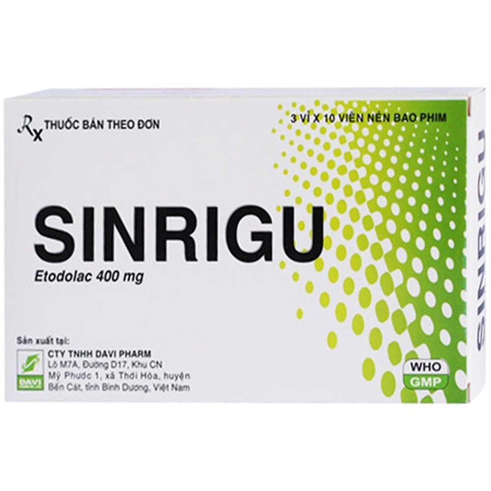 Thuốc Sinrigu 400mg DaVi Pharm điều trị thoái hóa khớp và viêm khớp dạng thấp (3 vỉ x 10 viên)