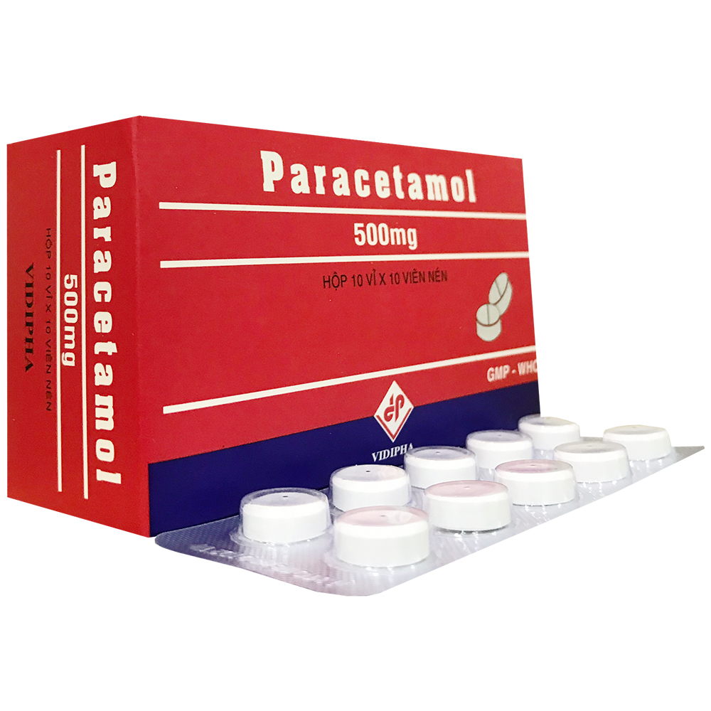 Viên nén Paracetamol 500mg Vidipha giảm đau, hạ sốt (10 vỉ x 10 viên)