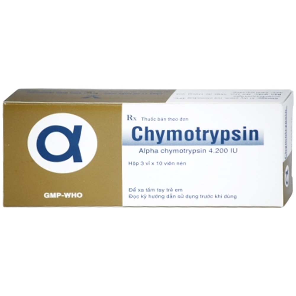 Thuốc Chymotrypsin 4.200 IU Bidiphar điều trị phù nề sau chấn thương, phẫu thuật, bỏng (3 vỉ x 10 viên)