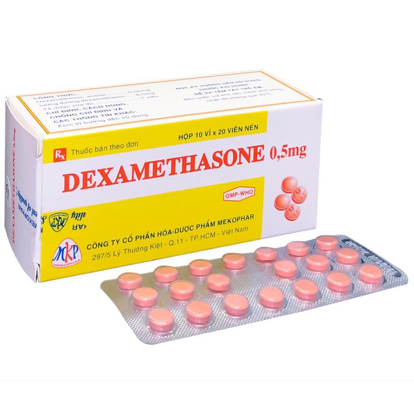 Thuốc Dexamethasone 0.5mg Mekophar điều trị trạng thái hen, bệnh dị ứng nặng (200 viên)