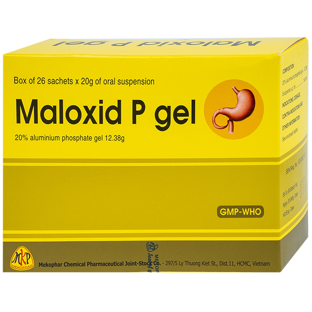 Hỗn dịch uống Maloxid P Gel 12,38g Mekophar điều trị viêm thực quản, dạ dày cấp và mạn tính (26 gói)