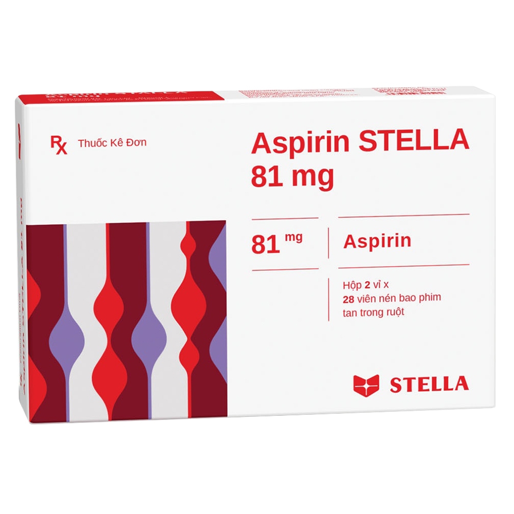 Thuốc Aspirin Stella 81mg phòng ngừa nhồi máu cơ tim, đột quỵ (2 vỉ x 28 viên)