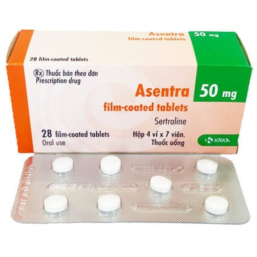 Thuốc Asentra 50mg KRKA điều trị trầm cảm, rối loạn lo âu cộng đồng (4 vỉ x 7 viên)