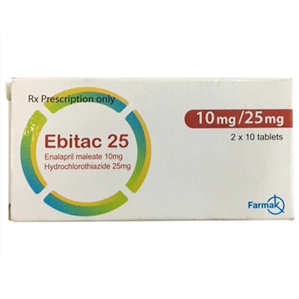 Thuốc Ebitac 25 10mg/25mg Farmak điều trị tăng huyết áp (2 vỉ x 10 viên)