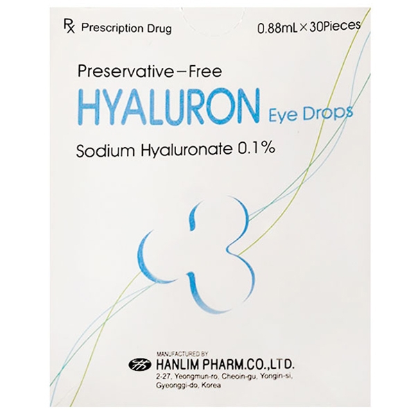 Thuốc nhỏ mắt Hyaluron Eye Drops 0,1% Hanlim giảm khô mắt (30 ống x 0.88ml)