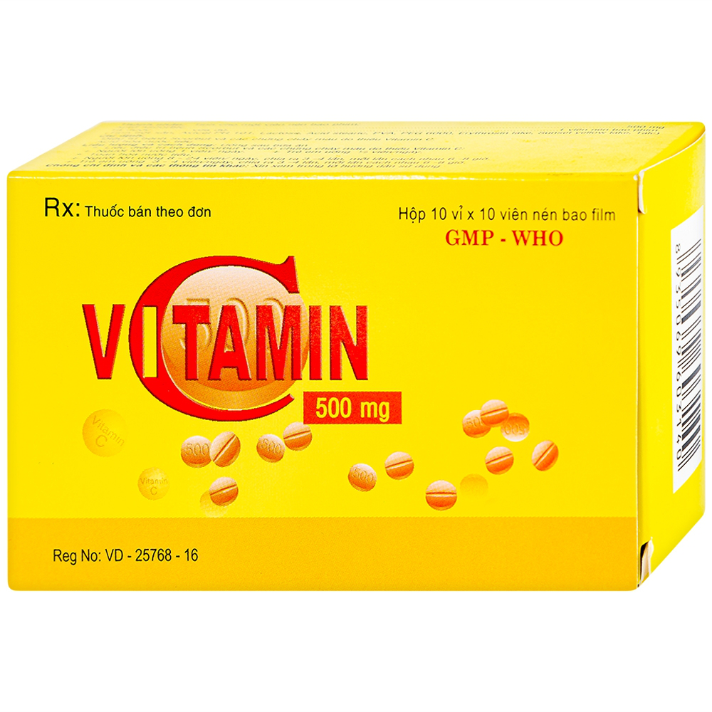 Thuốc Vitamin C 500mg Quapharco điều trị bệnh scorbut, các chứng chảy máu do thiếu vitamin C (10 vỉ x 10 viên)