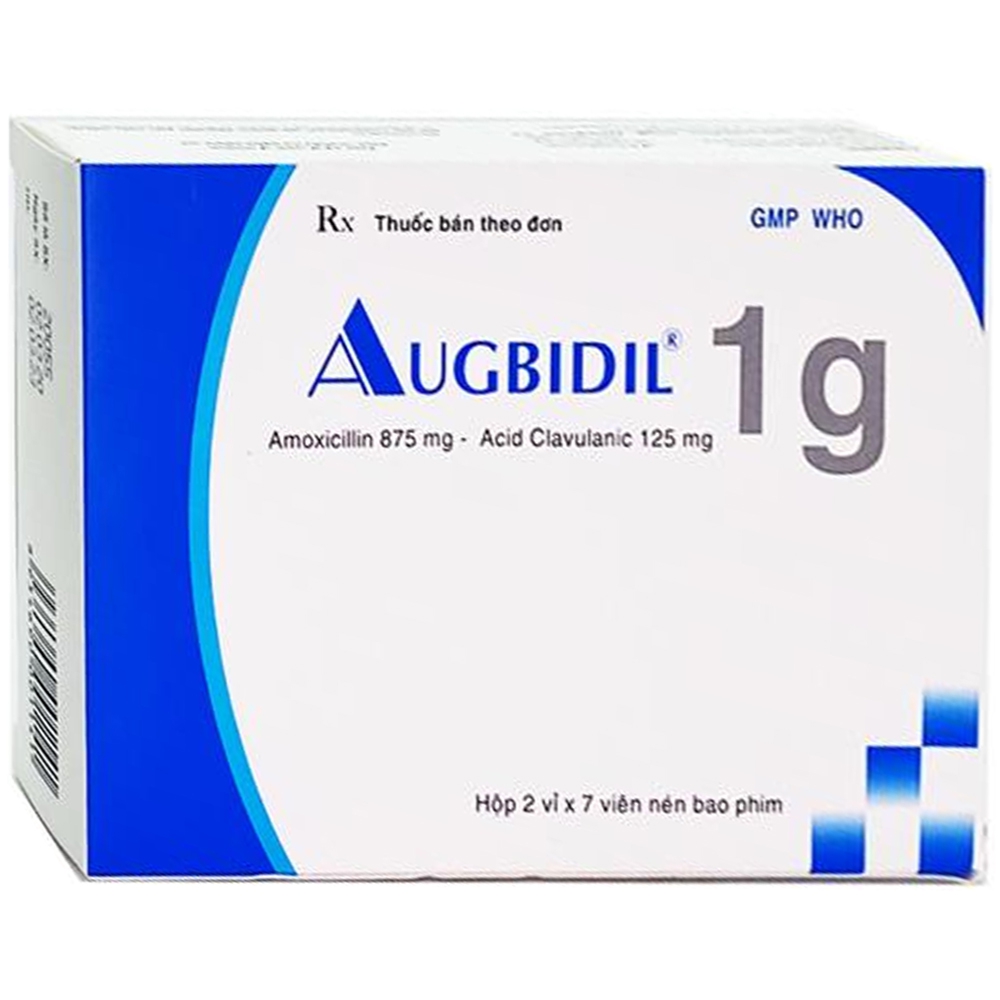 Thuốc Augbidil 1g Bidiphar điều trị nhiễm khuẩn đường hô hấp trên và dưới (2 vỉ x 7 viên)