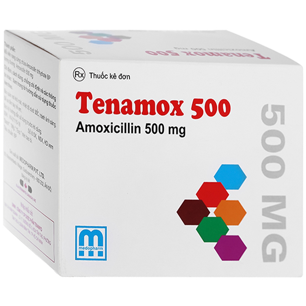 Thuốc Tenamox 500 Medopharm điều trị nhiễm trùng đường hô hấp, viêm tai giữa (10 vỉ x 10 viên)