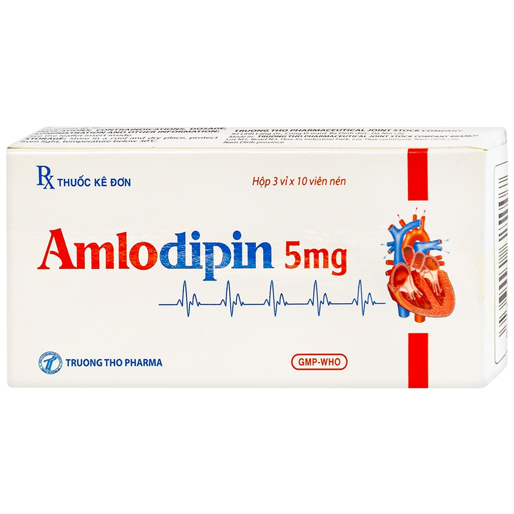 Thuốc Amlodipin 5mg Trường Thọ điều trị tăng huyết áp, đau thắt ngực (3 vỉ x 10 viên)