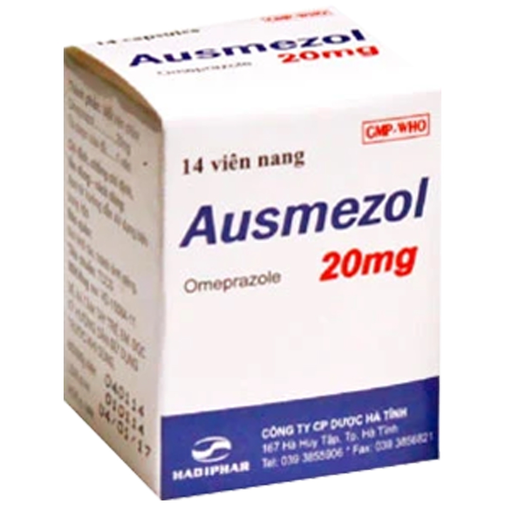 Thuốc Ausmezol 20Mg Hadiphar điều trị viêm loét dạ dày tá tràng, viêm thực quản do trào ngược dạ dày (14 viên)