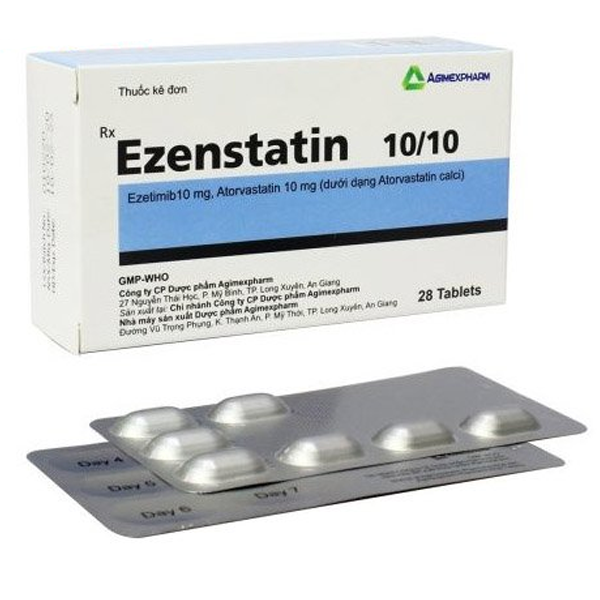 Thuốc Ezenstatin 10/10 Agimexpharm điều trị tăng cholesterol máu (4 vỉ x 7 viên)