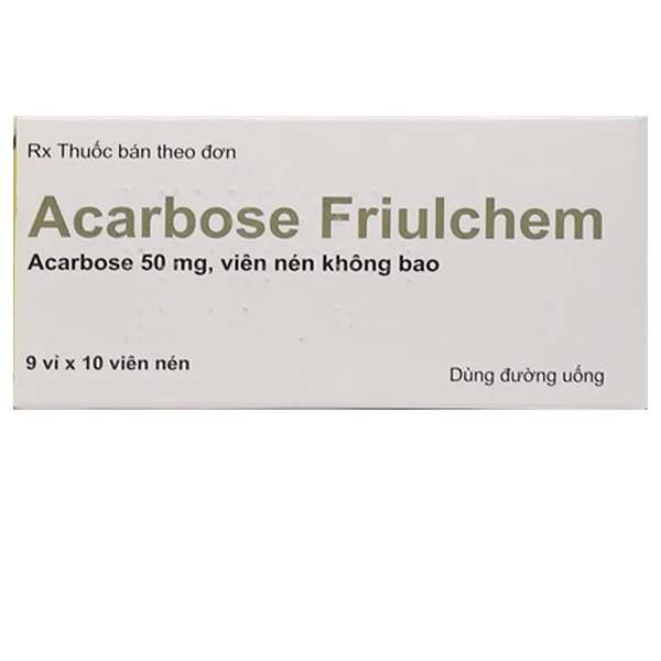 Thuốc Acarbose Friulchem 50mg Famar hỗ trợ điều trị đái tháo đường type 2 (9 vỉ x 10 viên)