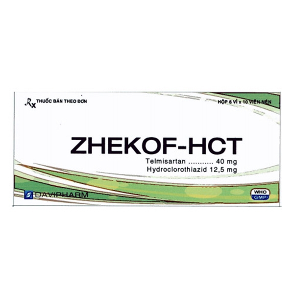 Thuốc Zhekof HCT 40mg/12.5mg Davipharm điều trị tăng huyết áp (6 vỉ x10 viên)