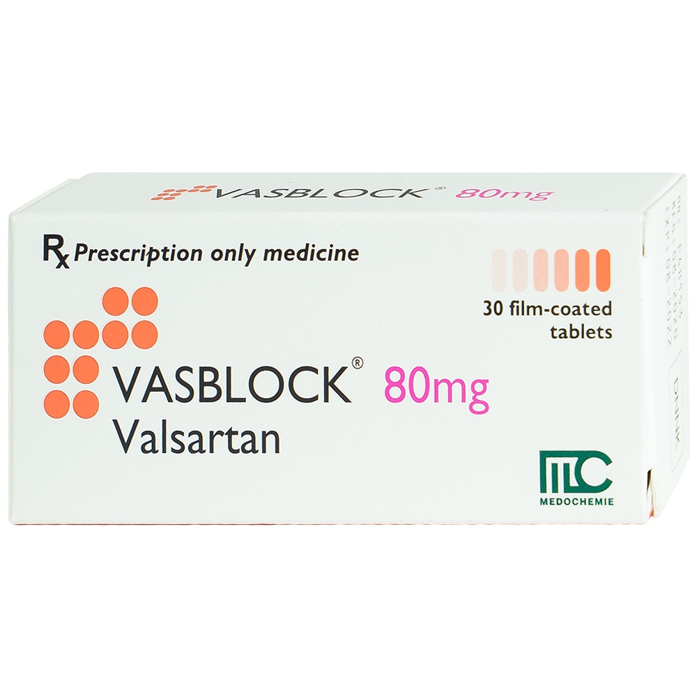 Thuốc Vasblock 80mg Medochemie điều trị tăng huyết áp, suy tim (3 vỉ x 10 viên)