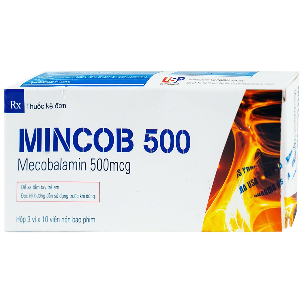 Viên nén Mincob 500 Usp điều trị và dự phòng thiếu Vitamin B12 (3 vỉ x 10 viên)