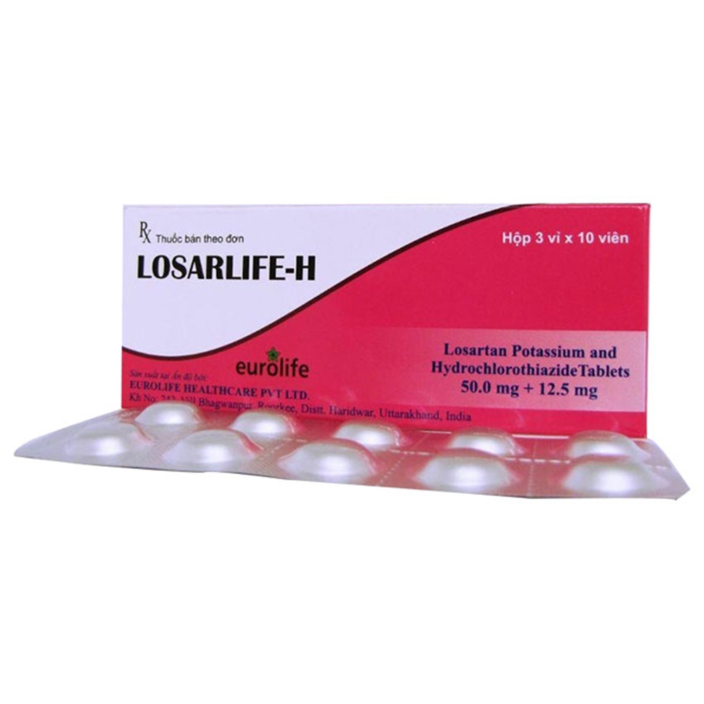 Viên nén Losarlife-H 50mg/12.5mg Eurolife điều trị cao huyết áp (3 vỉ x 10 viên)