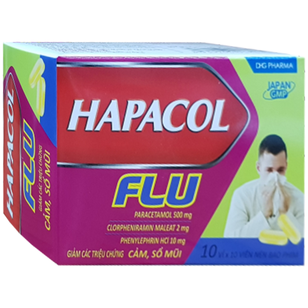 Thuốc Hapacol Flu DHG điều trị cảm sốt, nhức đầu, đau nhức cơ bắp, xương khớp kèm theo nghẹt mũi (10 vỉ x 10 viên)